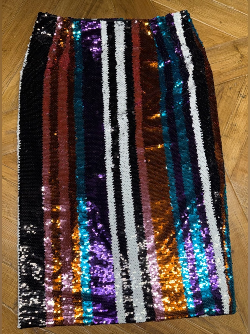 Gracia Multi-Color Sequin Striped Pencil Skirt - Vibrant Glam - Size Large - Picture 14 of 15